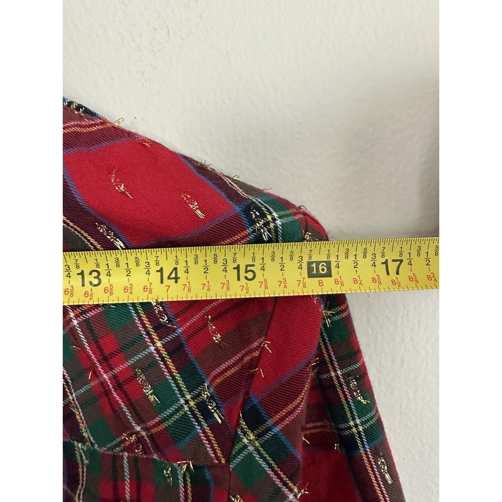 Talbots Solstice Metallic Button Down Medium Petite Stewart Tartan Scottish Twee - Picture 11 of 12